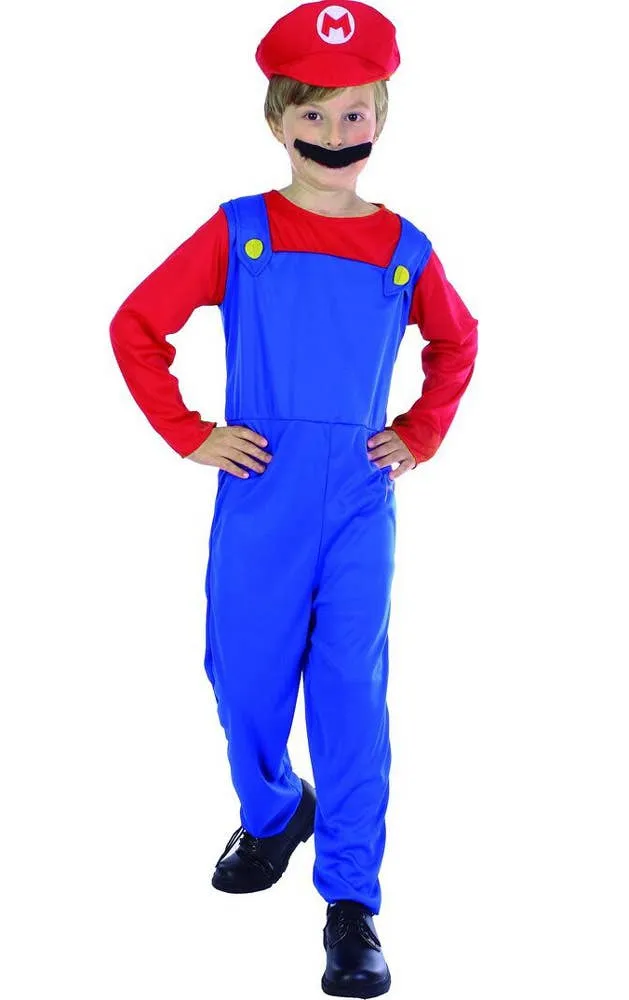 Cute Red Plumber Boy Kids Mario Brothers Costume