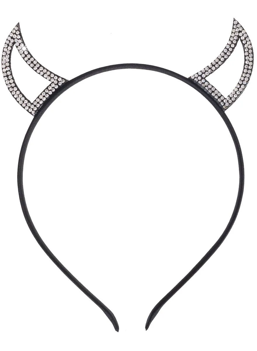 Cute Silver Rhinestone Devil Horns Costume Headband