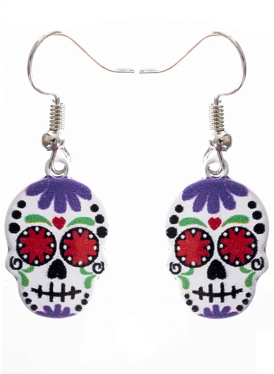 Cute Sugar Skull Pendant Halloween Costume Earrings