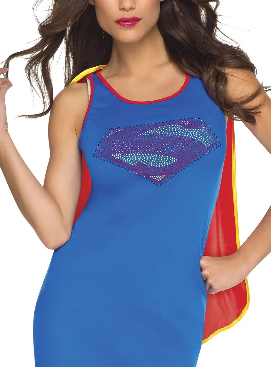 Cute Womens Rhinestone Supergirl Costume Dress