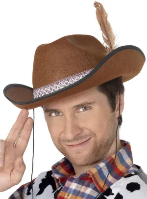 Dallas Mens Brown Cowboy Costume Hat with Feather
