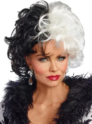 Dalmatian Diva Womens Curly Cruella De Vil Costume Wig
