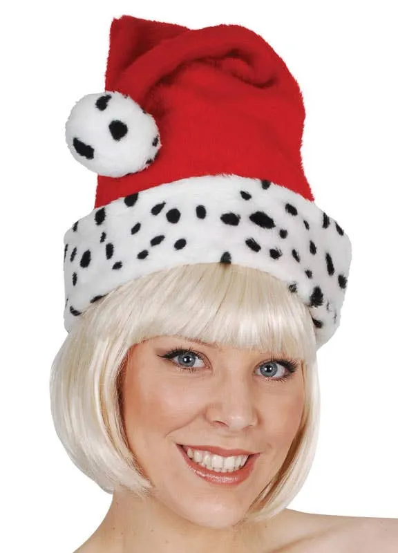 Dalmatian Print Plush Christmas Santa Hat