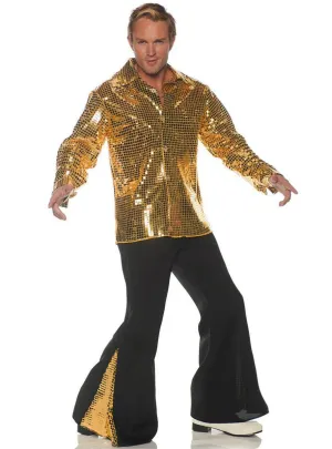 Dancing King Mens Gold Metallic 1970s Disco Costume