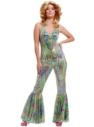 Dancing Queen Womens 1970s Rainbow Costume Jumpsuit