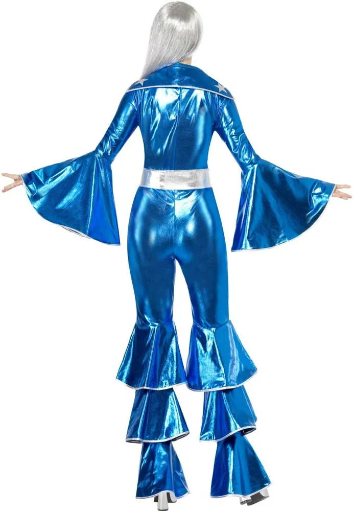 Dancing Queen Womens Blue 70s Disco Jumpsuit Costume