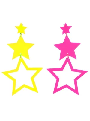 Dangling 1980s Yellow and Pink Stars Costume Earrings