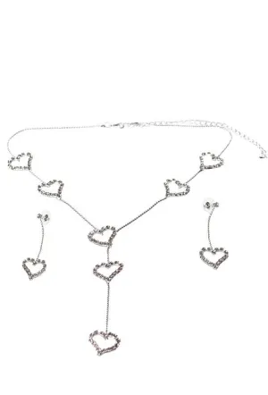 Dangling Hearts Rhinestone Jewellery Set