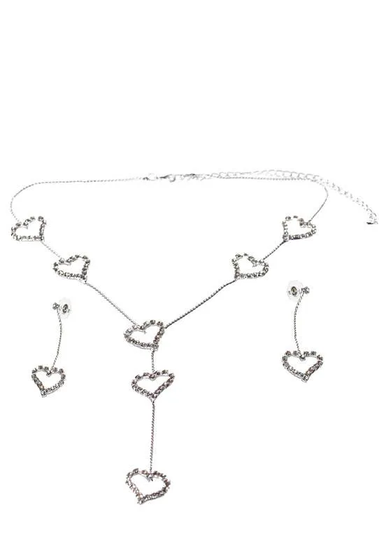 Dangling Hearts Rhinestone Jewellery Set
