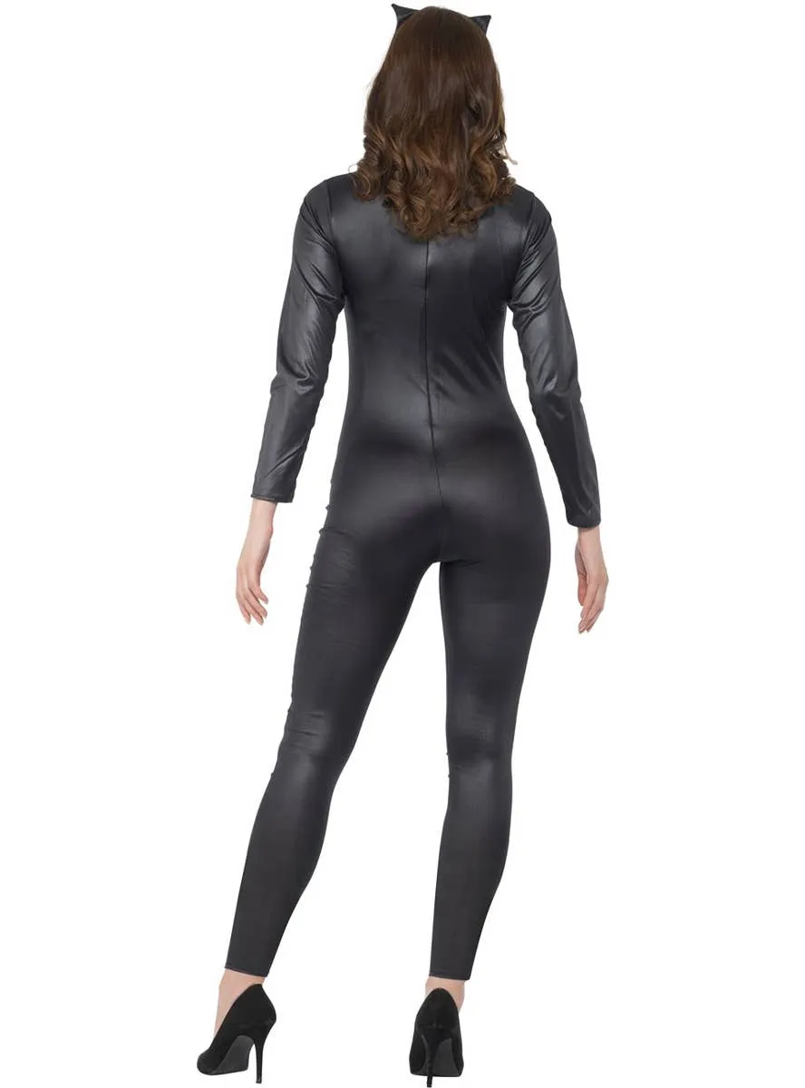 Daring Black Wet Look Catsuit Womens Dress Up Costume