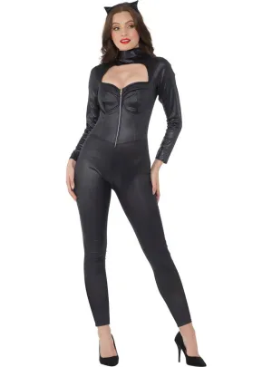 Daring Black Wet Look Catsuit Womens Dress Up Costume
