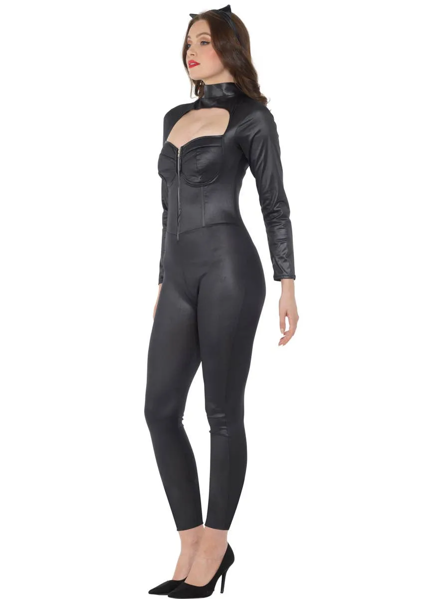 Daring Black Wet Look Catsuit Womens Dress Up Costume