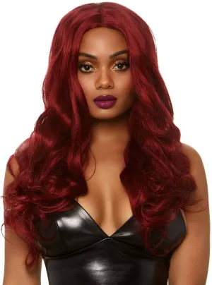 Daring Dark Red Womens Long Wavy Costume Wig