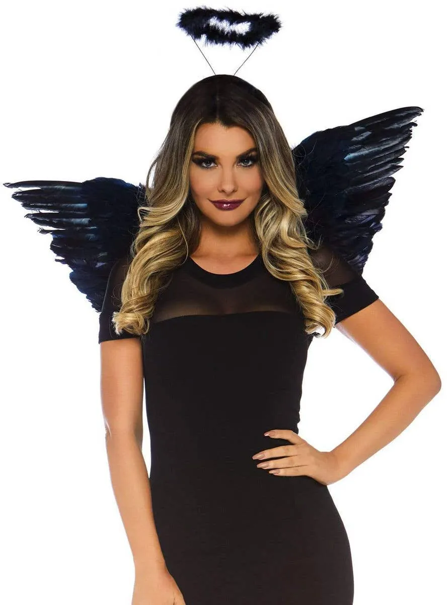 Dark Angel Black Feather Wings and Halo