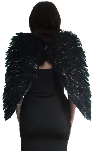 Dark Angel Black Feather Wings with Silver Glitter