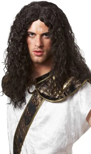 Dark Barbarian Warrior Mens Wavy Black Costume Wig