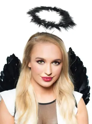 Dark Black Fluffy Feather Angel Halo Costume Accessory