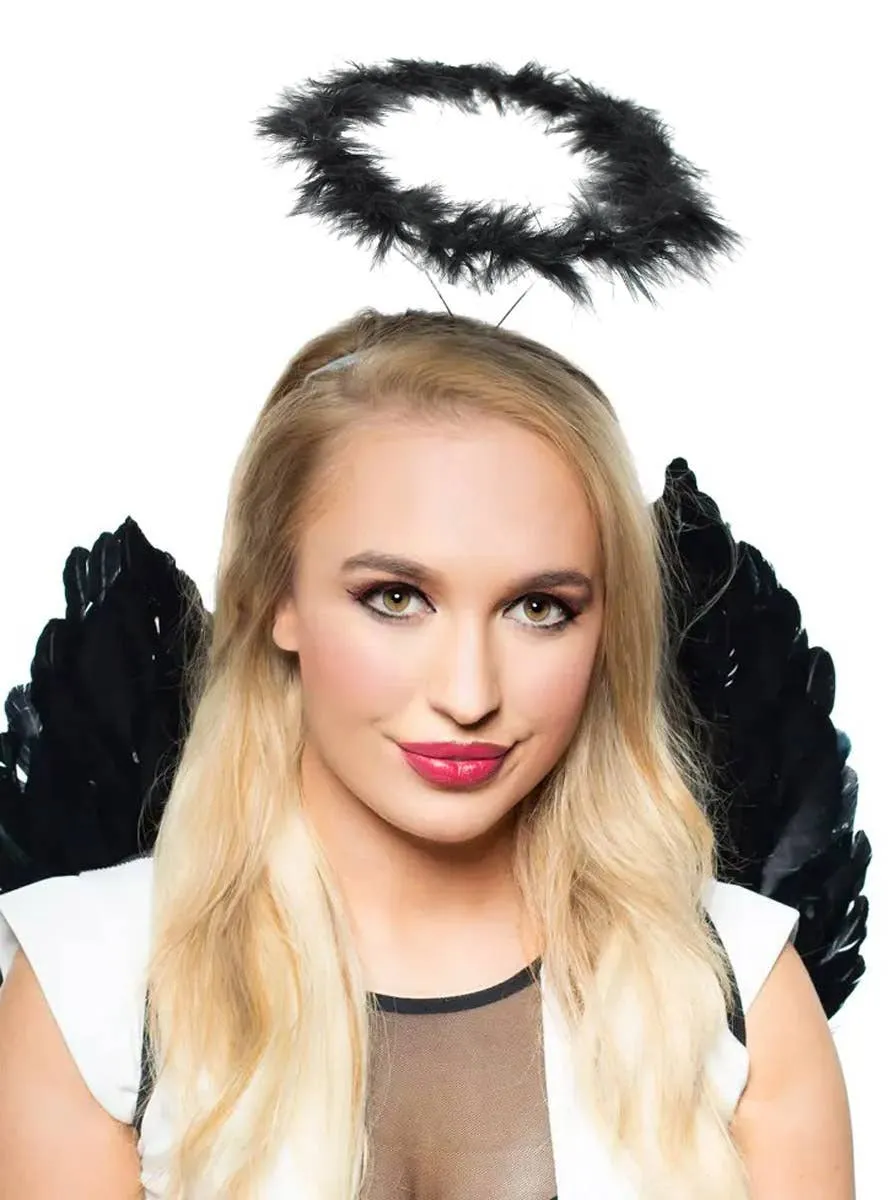 Dark Black Fluffy Feather Angel Halo Costume Accessory