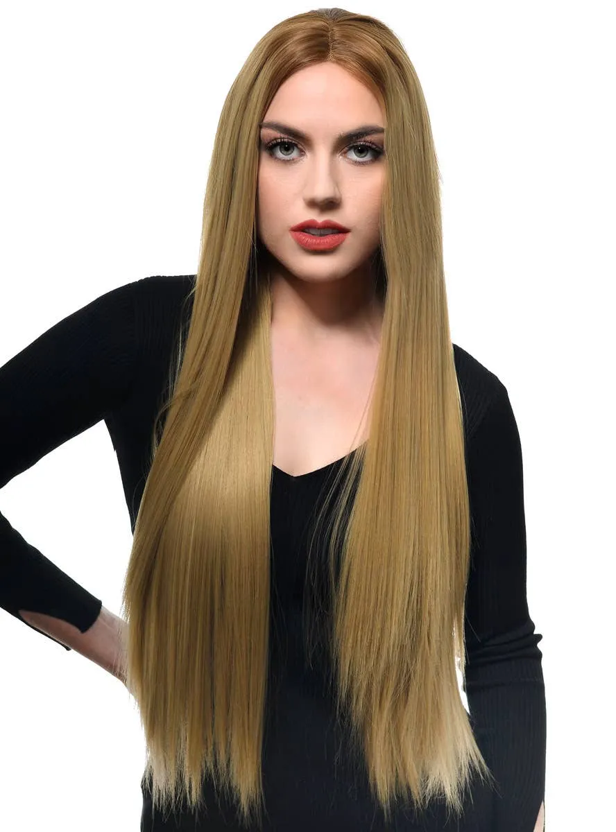 Dark Blonde Rooted Extra Long Straight Lace Front Fashion Wig