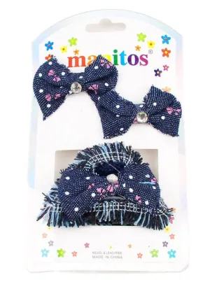 Dark Blue Denim  3 Piece Hair Clip Set