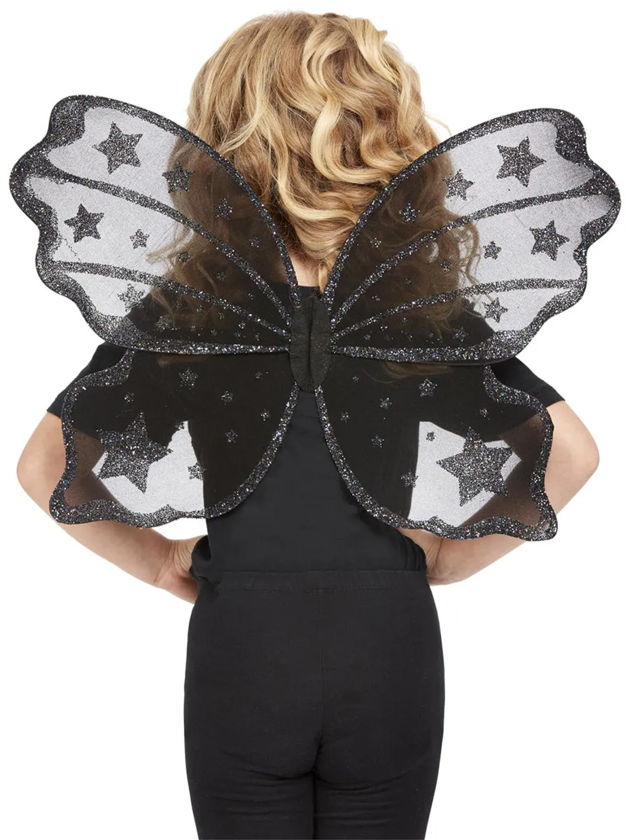 Dark Botanicals Black Glitter Kids 42cm Butterfly Wings