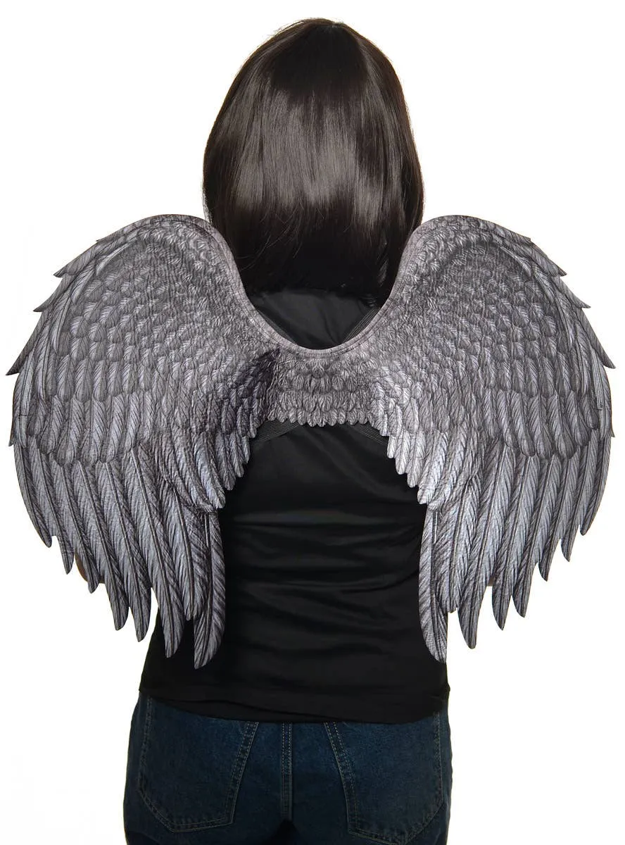 Dark Grey Feather Printed Medium Costume Wings