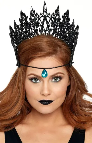 Dark Queen Glitter Black Crown With Jewel Accent Costume Accessory