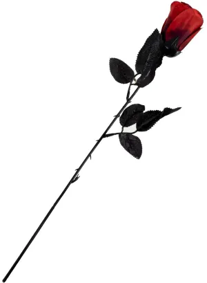 Dark Red Single Stem Rose with Silver Glitter Halloween Accessory