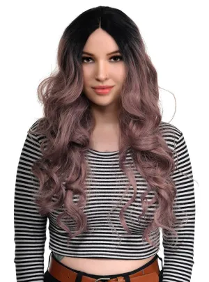Dark Rose Ombre Womens Deluxe Curly Lace Part Fashion Wig