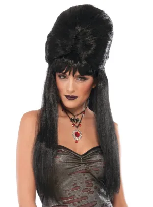 Dark Temptress Womens Black Beehive Costume Wig