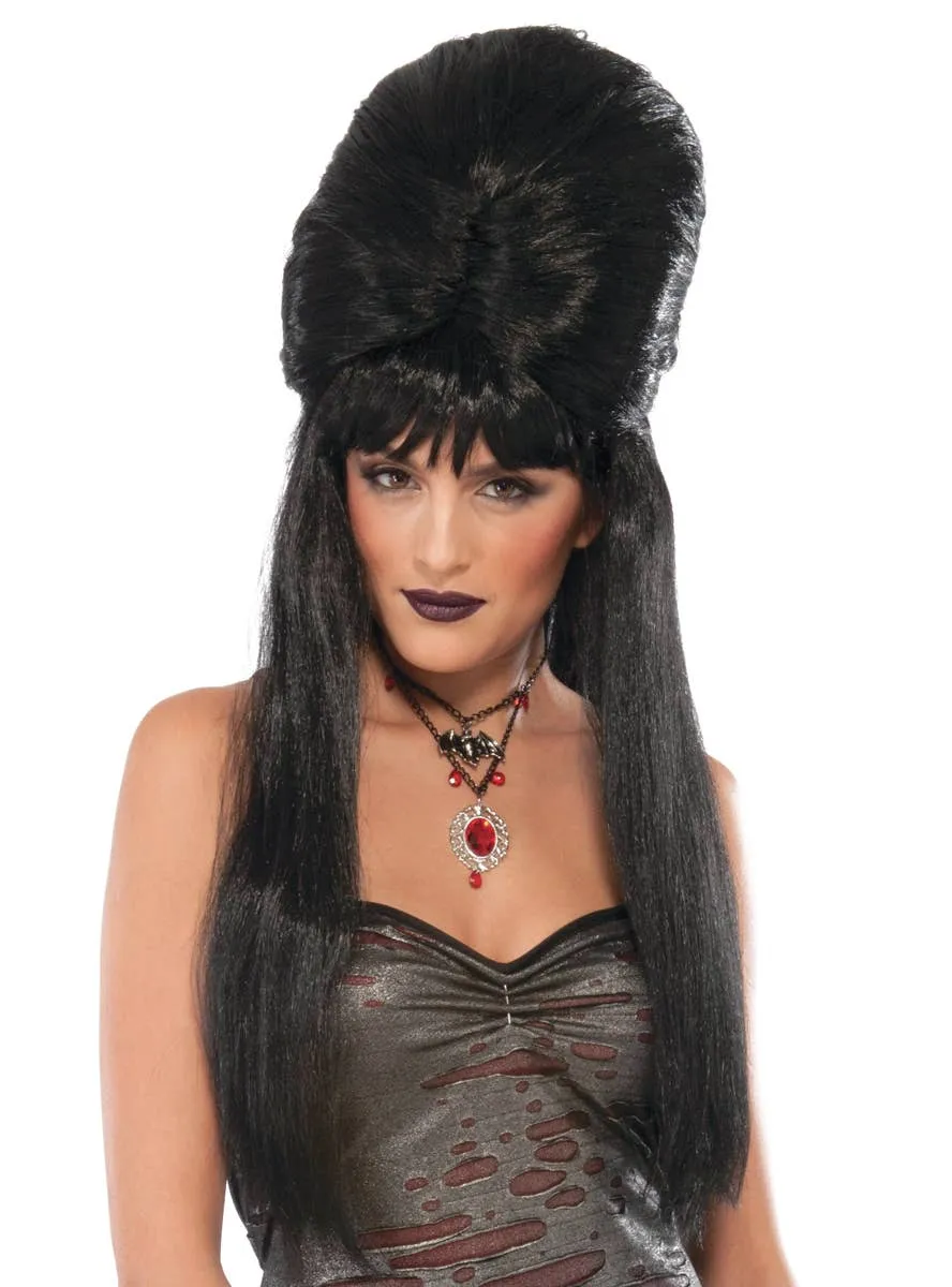 Dark Temptress Womens Black Beehive Costume Wig
