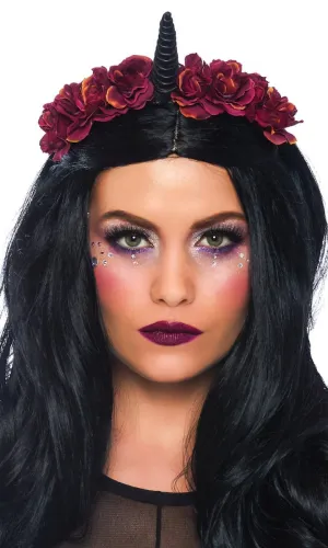 Dark Unicorn Velvet Headband with Flowers