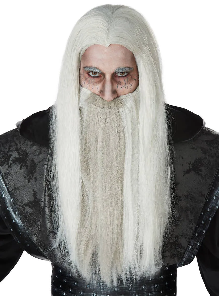 Dark Wizard White Wig And Beard Costume Set
