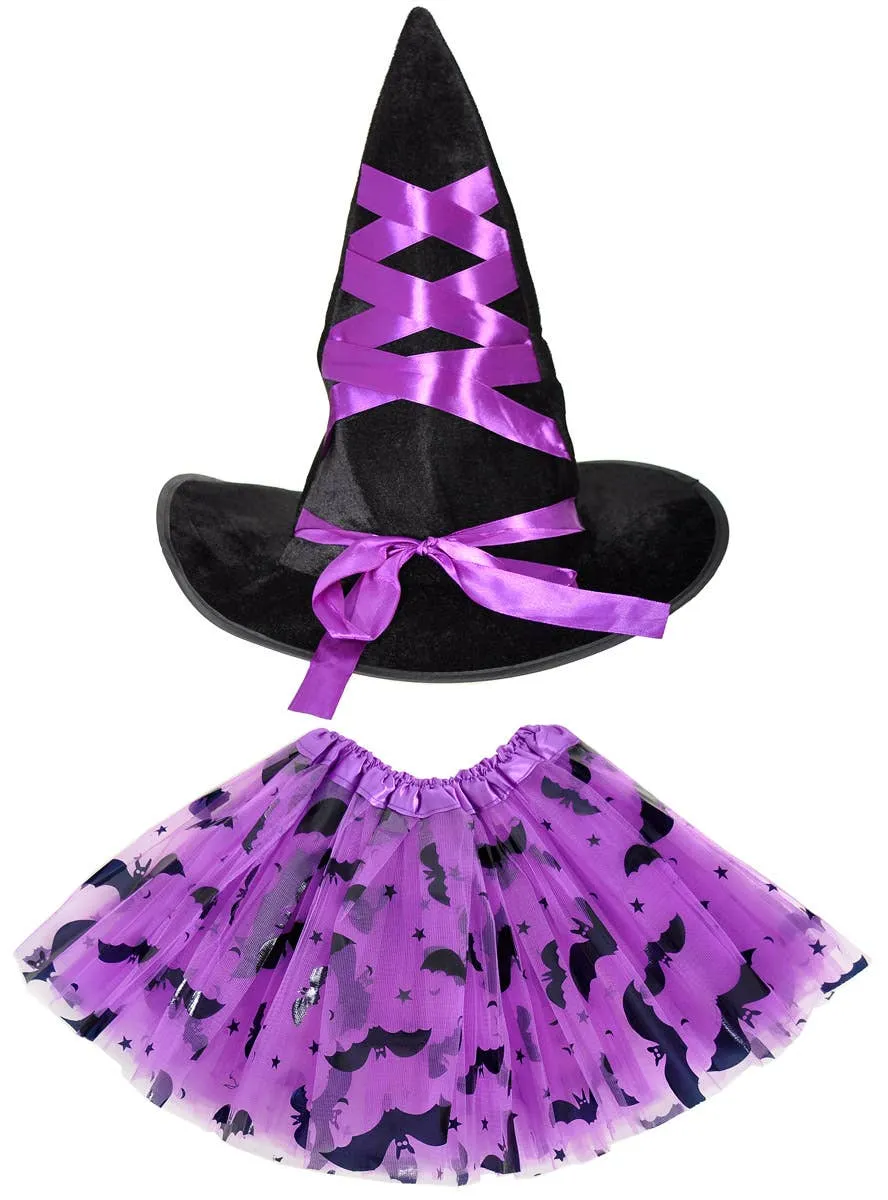 Darling Purple and Black Girls Witch Hat and Tutu Set