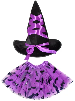 Darling Purple and Black Girls Witch Hat and Tutu Set