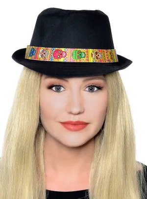Day of the Dead Adults Black Fedora Costume Hat