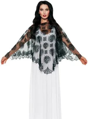 Day of the Dead Black Lace Adults Costume Poncho