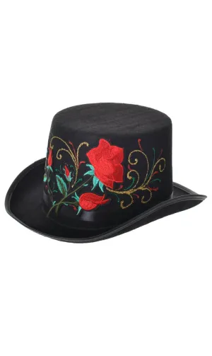 Day of the Dead Black Rose Top Hat