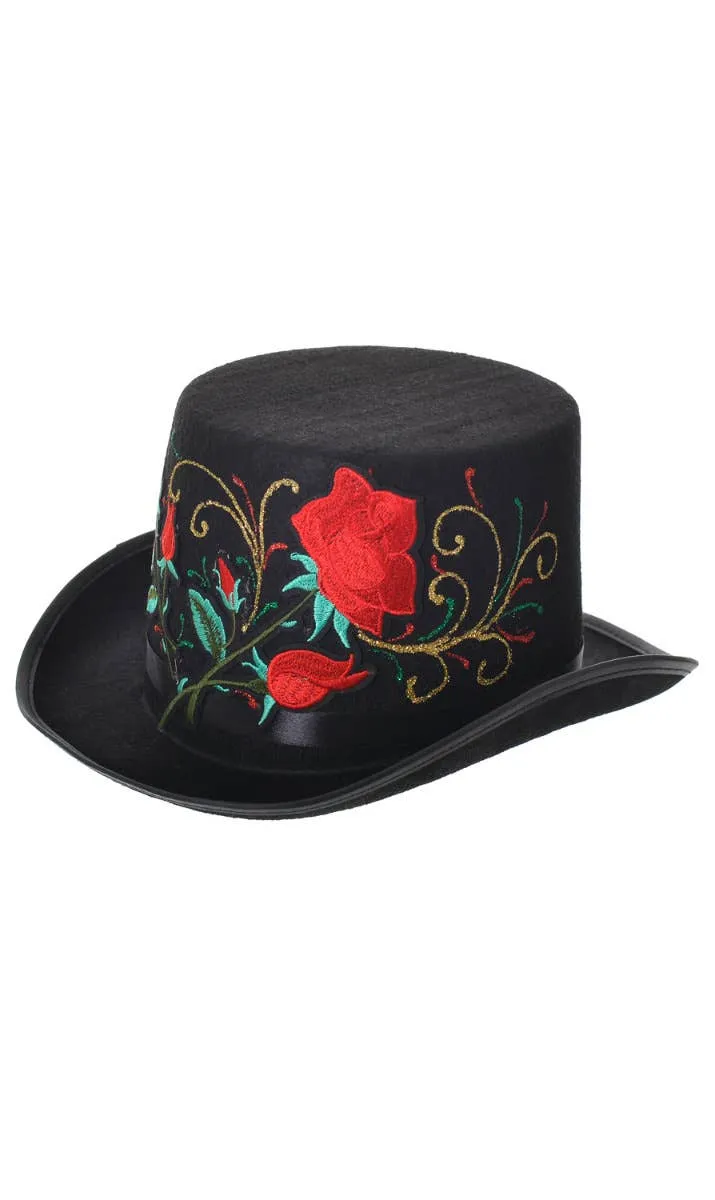 Day of the Dead Black Rose Top Hat