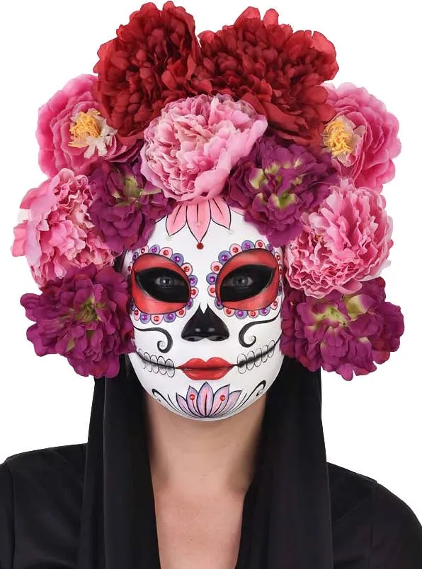 Day of the Dead Pink Flower Sugar Skull Masquerade Mask