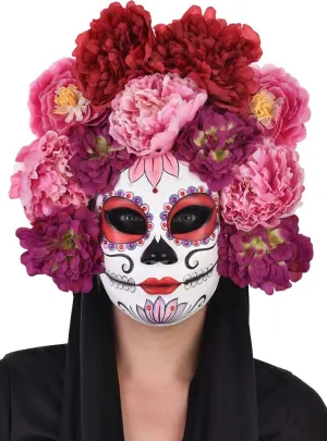 Day of the Dead Pink Flower Sugar Skull Masquerade Mask
