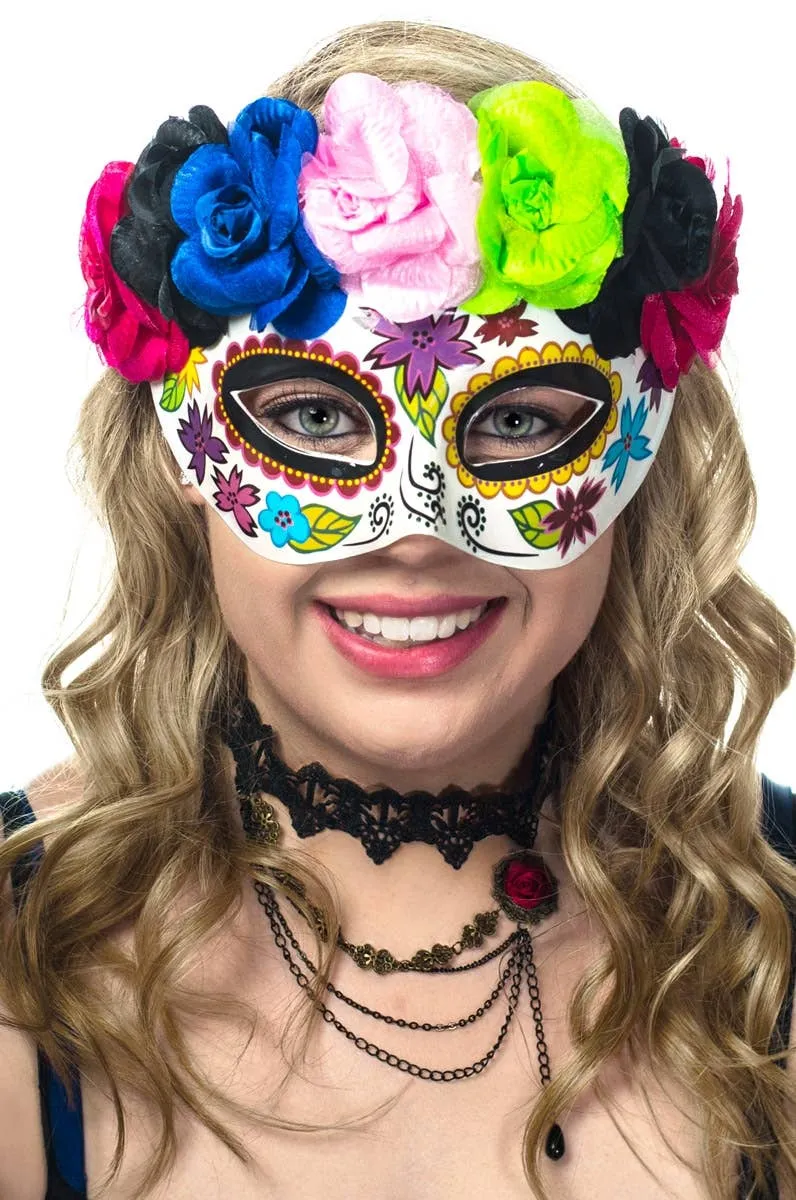 Day of the Dead Rainbow Flower Sugar Skull Masquerade Mask