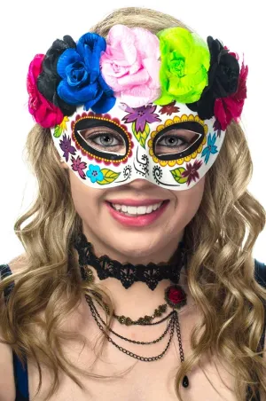 Day of the Dead Rainbow Flower Sugar Skull Masquerade Mask