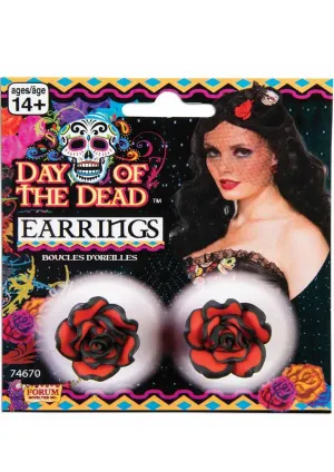 Day Of The Dead Red Rose Earrings