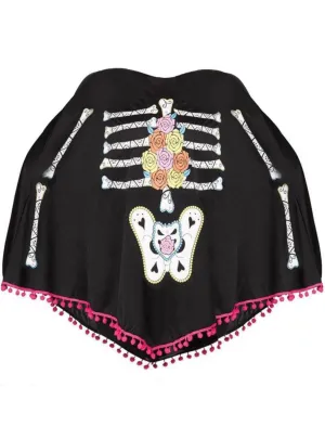 Day of the Dead Skeleton Womens Halloween Costume Poncho