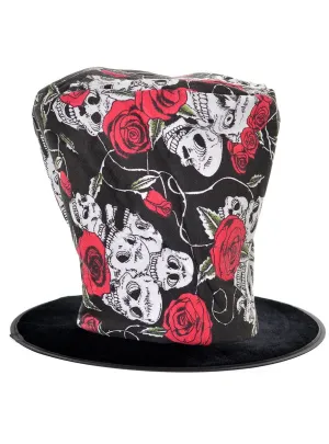 Day of the Dead Skulls and Roses Costume Top Hat