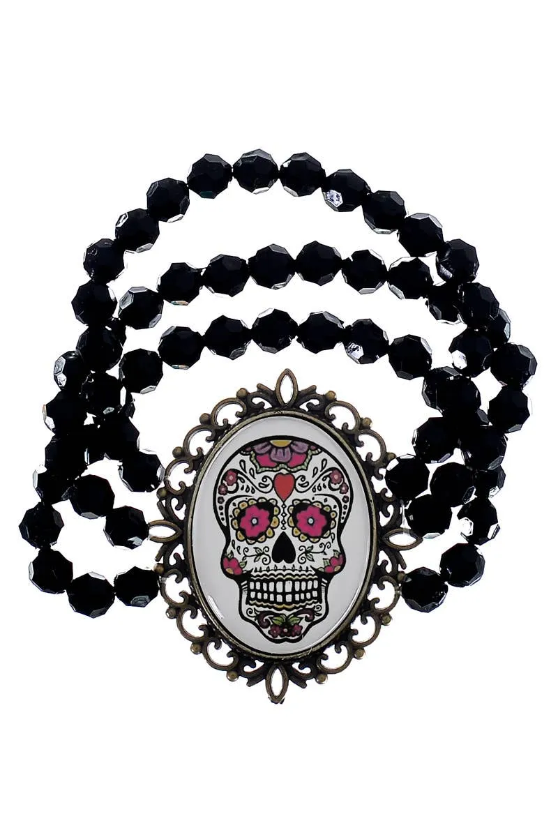 Day of the Dead Sugar Skull Beaded Bracelet