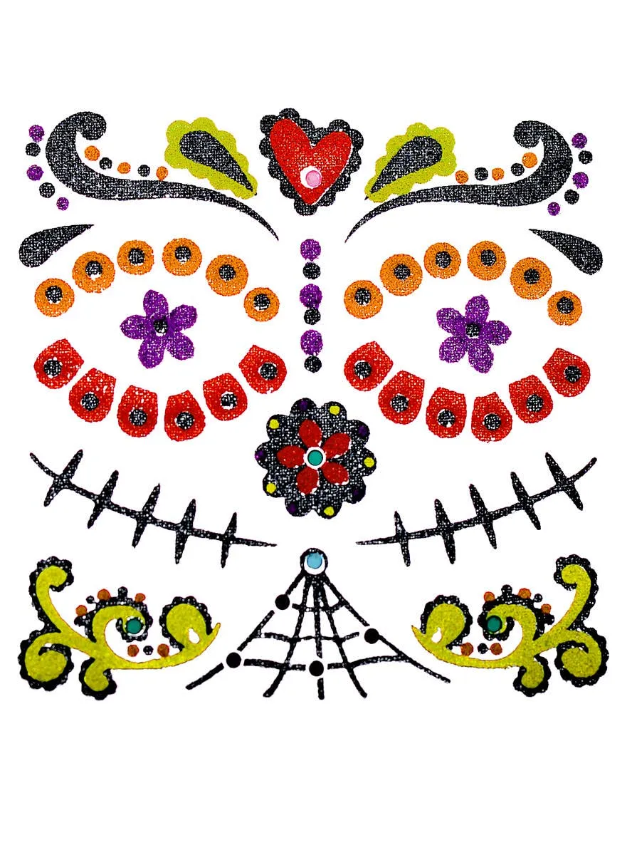 Day of the Dead Sugar Skull Glitter Face and Body Stickers