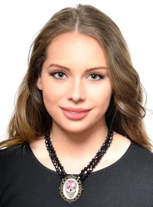 Day of the Dead Sugar Skull Pendant Beaded Necklace