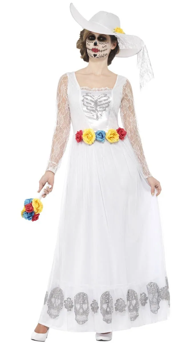 Day of the Dead Womens White Skeleton Bride Costume